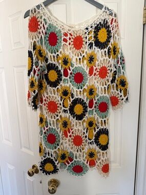 Fun bright crochet tunic.